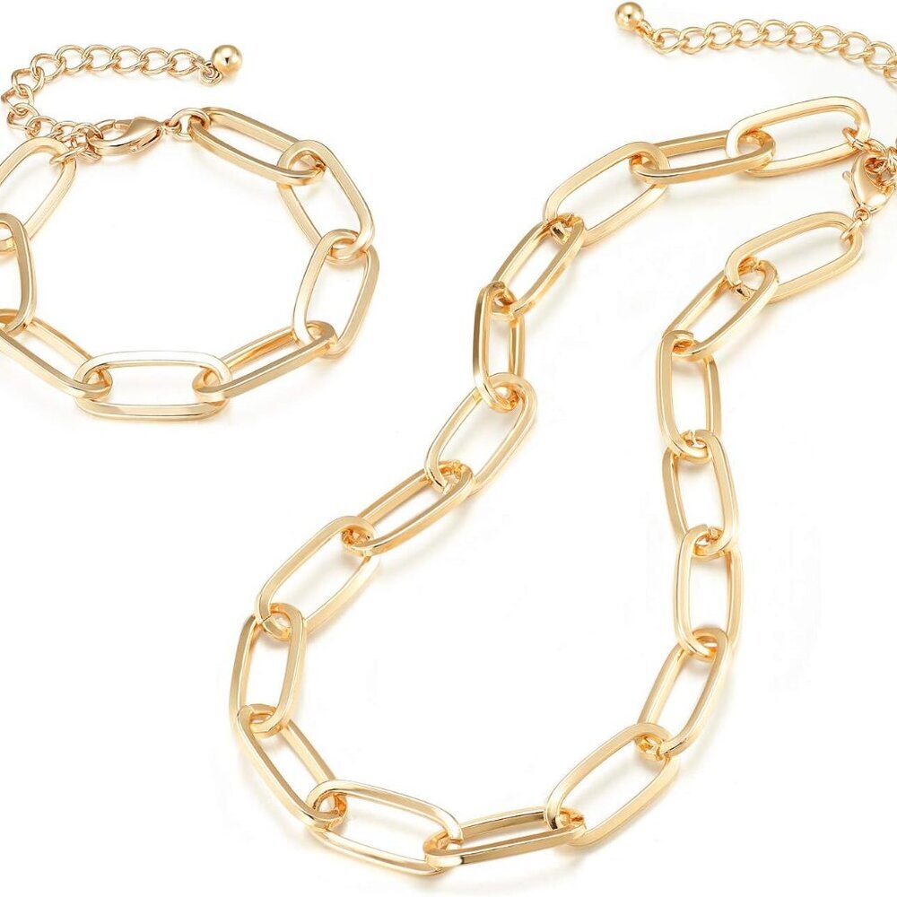 Dainty and Chunky Gold Chain Jewelry Set for Women - Eco-Friendly Design